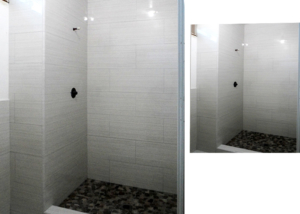 gray-tile-shower-with-black-pebble-tile-shower-pan