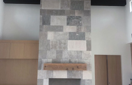Olivenhain Project - custom tile and stone fireplace.