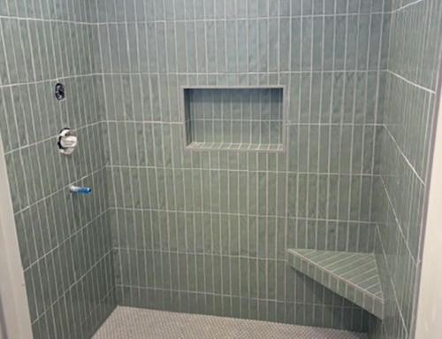 Shower Design featuring Sage Green Vertical Subway Tile