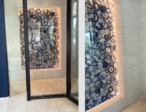 Bathroom Design Accent Wall Featuring Agate Stone Pebble Mosaic Tile Design