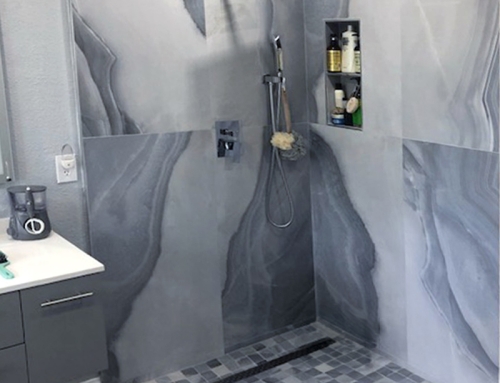 Shades of Grey Marble Tile Shower Design